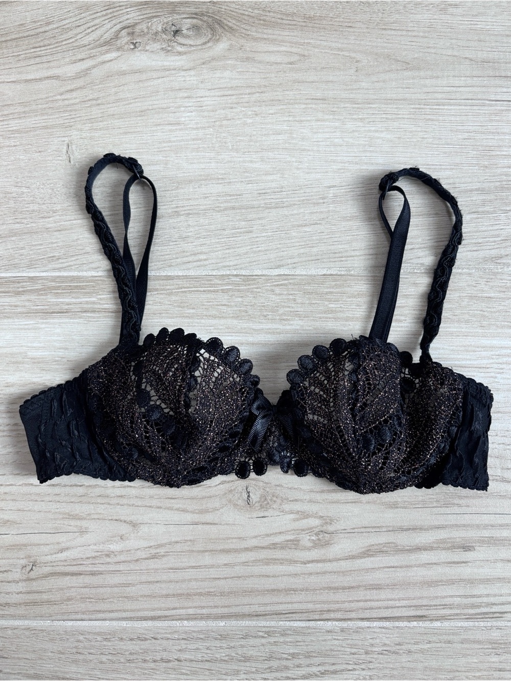 Simone Perele Paris French Lingerie Lace Crochet Underwire Black Demi Bra 32B